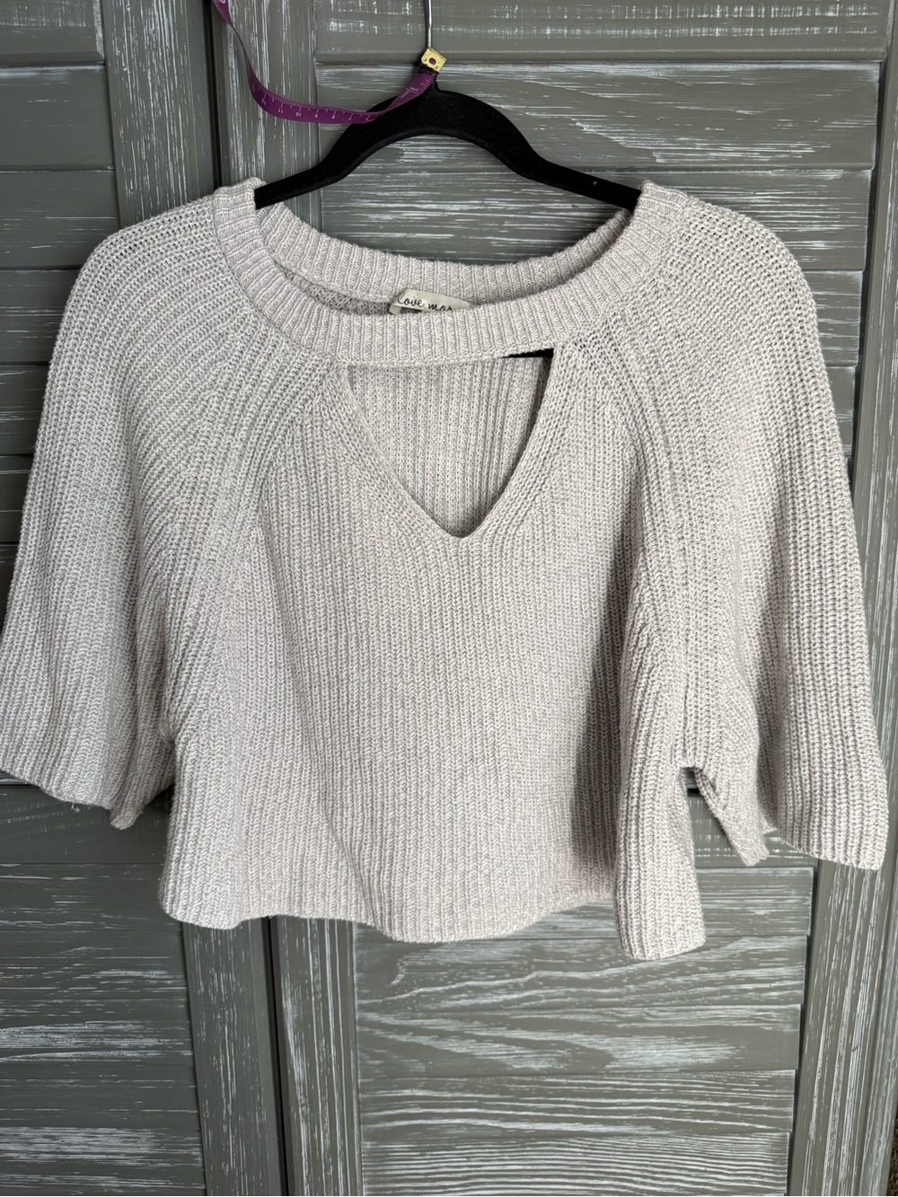 Love More Light Gray Knit Cutout Sweater Size M